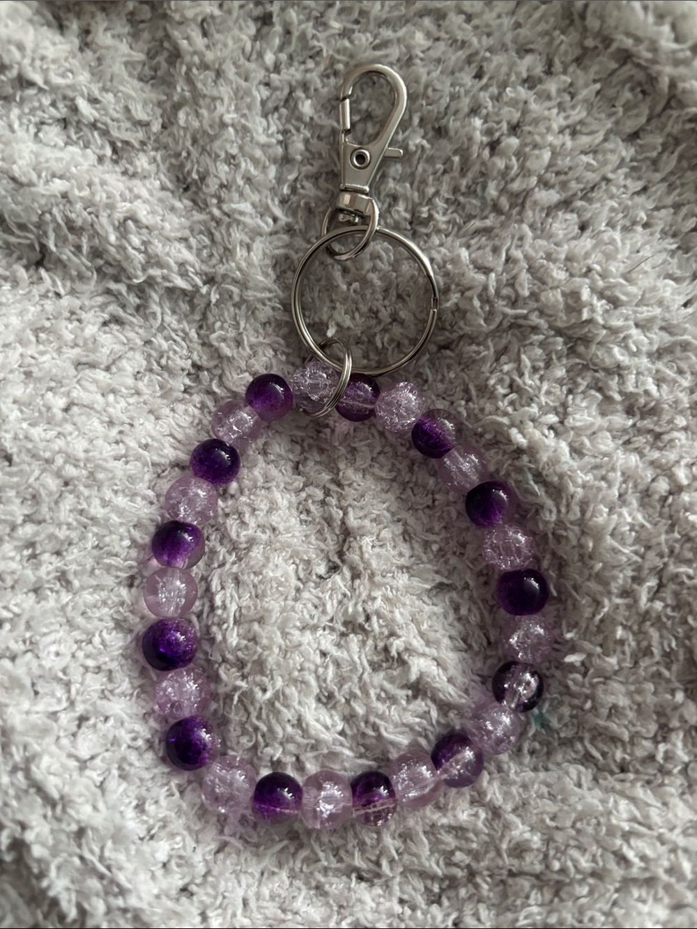 Purple Beaded Wristlet Keychain